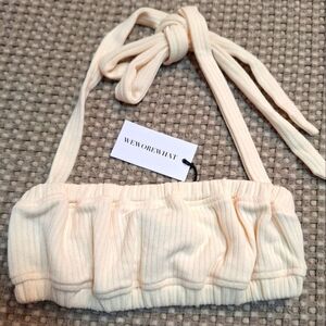 WeWoreWhat BEIGE heather halter top with tie at neckline. Size XS
